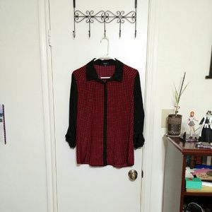 Red and black button-down blouse
