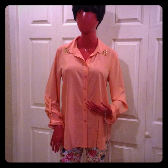 Pink studded button top