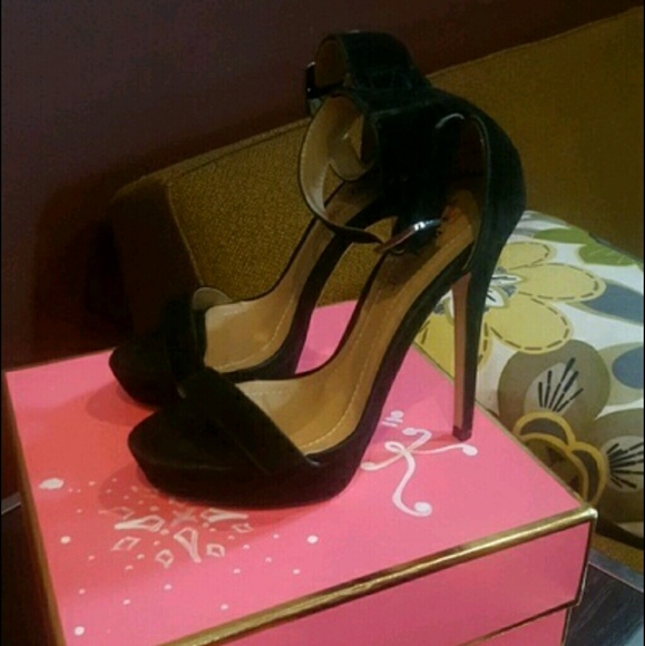 Velvet ankle strap heel