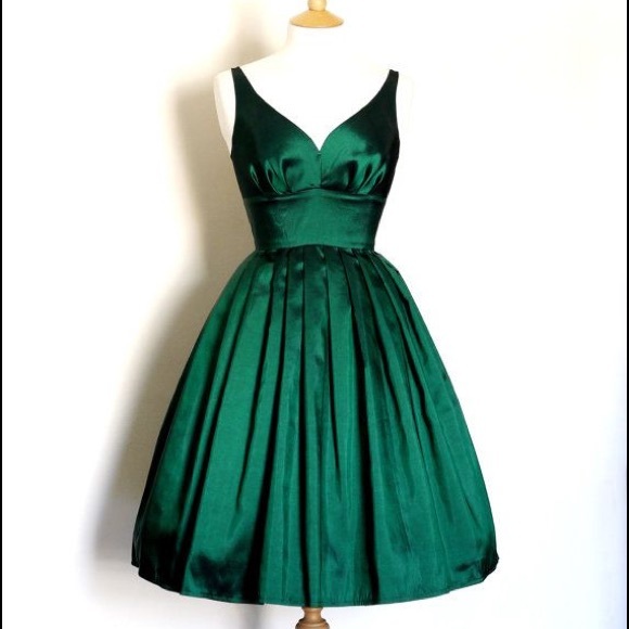 CUSTOM MADE green, vintage-inspired taffeta dress