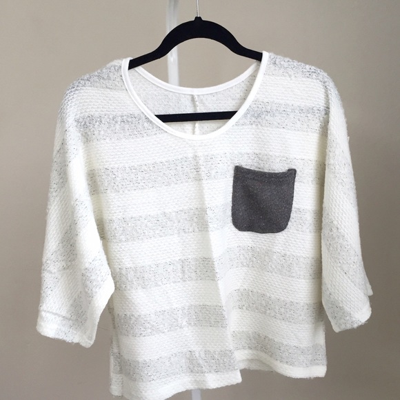 Tops - NEW grey/white stripe knit top w 3/4 sleeves Tops - NEW grey/white stripe knit top w 3/4 sleeves