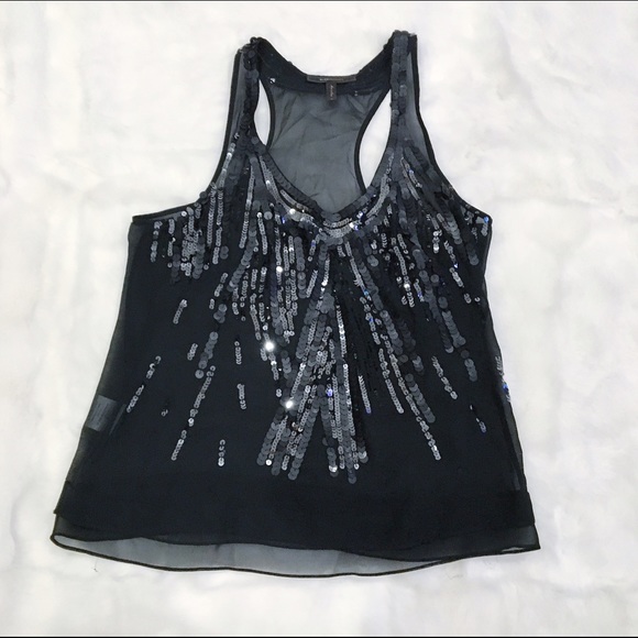 BCBGMaxAzria Sheer Sequin Halter