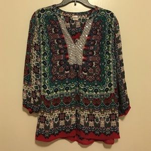 Bila Floral Blouse w/ Sequin V-Neck