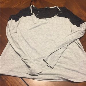 Gray and black lace long sleeve top!