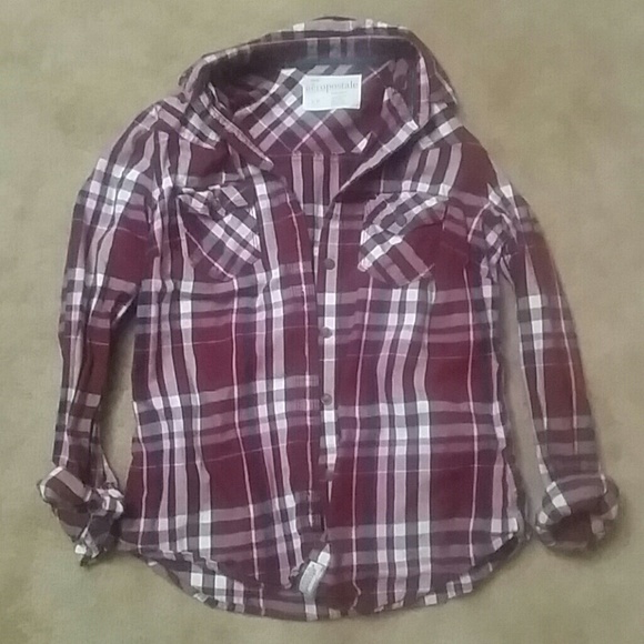Aeropostale Maroon Long Sleeve Buttoned Shirt - Picture 1 of 4
