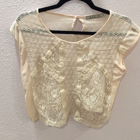 cream colored lace cropped blouse