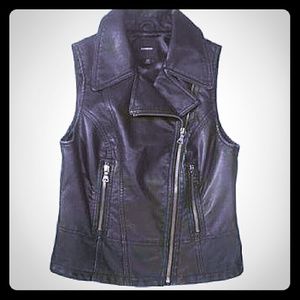 Faux leather moto vest.