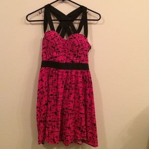 Pink black spotted mini dress