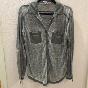 fashionable but comfy grey button up