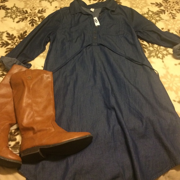 Dark wash maternity denim dress