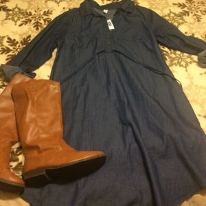 Dark wash maternity denim dress