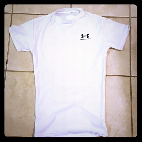 White Under Armour workout shirt with high neck