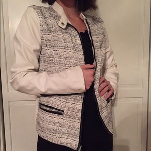 EXPRESS Leather Tweed Moto Jacket • MEDIUM