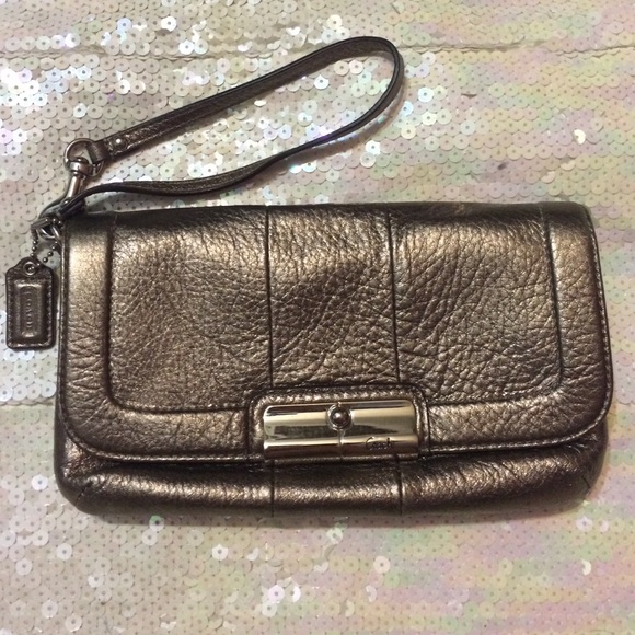 Coach metallic leather clutch wristlet