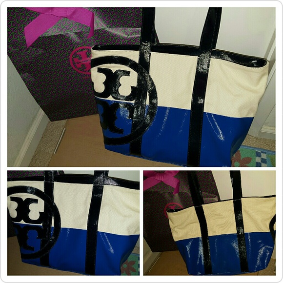 Tory Burch Small blue dipped beach tote bag purse - Picture 4 of 4