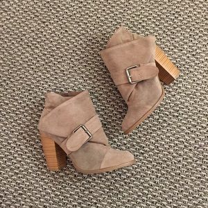 Taupe chunky heel booties