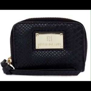 River Island black snake mini zip around purse