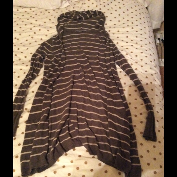 Olive Green and white stripe cardigan with hood