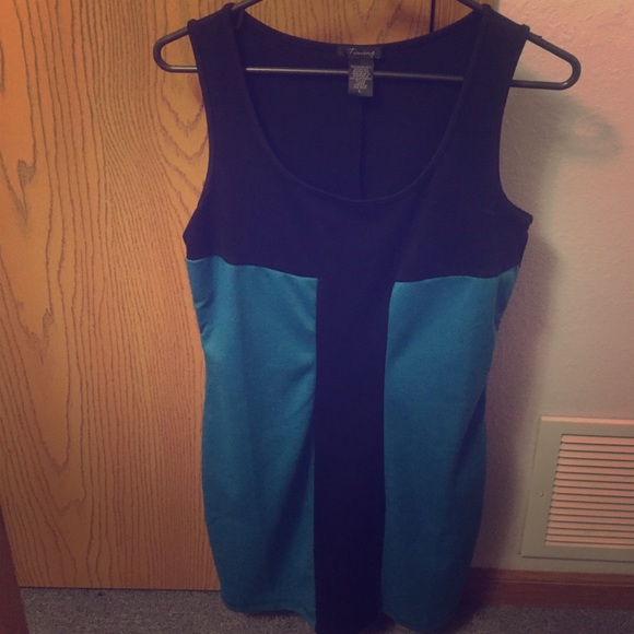 Blue Sleeveless Colorblock Dress