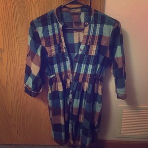 Casual Plaid Baby Doll Button Down Cotton Blouse
