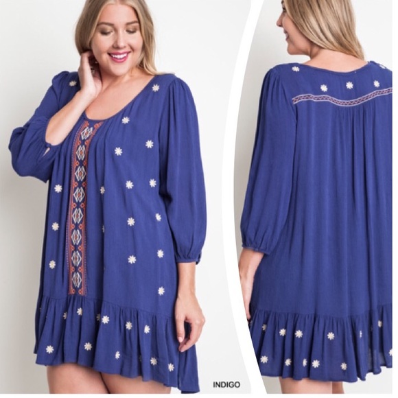 BEAUTIFUL INDIGO PEASANT DRESS - Picture 2 of 2