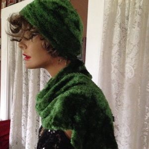Emerald Green vegan fur hat and scarf.