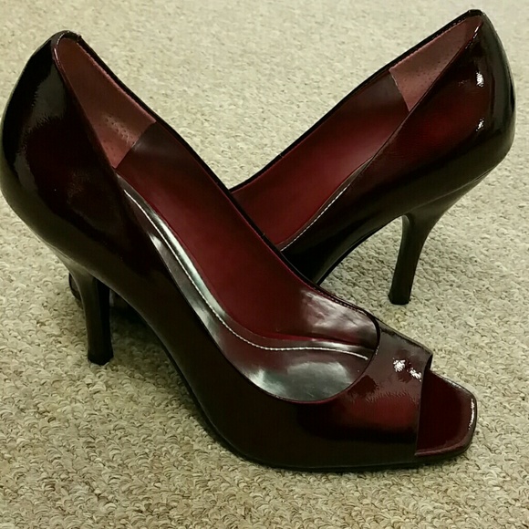 Dark red open toe heels