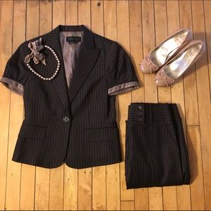 BCBG chocolate pinstripe wide-leg suit pant