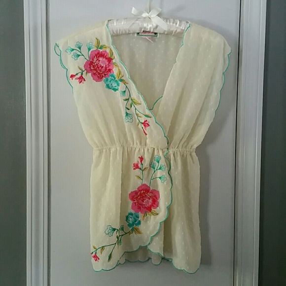 Cream Embroidered Floral Top