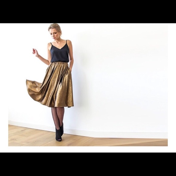 BRONZE MIDI SKIRT , KNEE LENGTH SKIRT WITH POCKETS