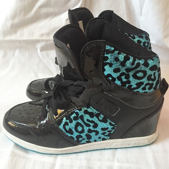 GLAM PIE WEDGE CHEETAH BLACK/BLUE HIGH TOP SNEAKER