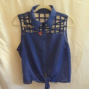 Krazy Kitty blue cropped blouse