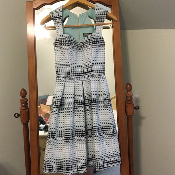 Teal Cocktail dress with Geometric Black and White