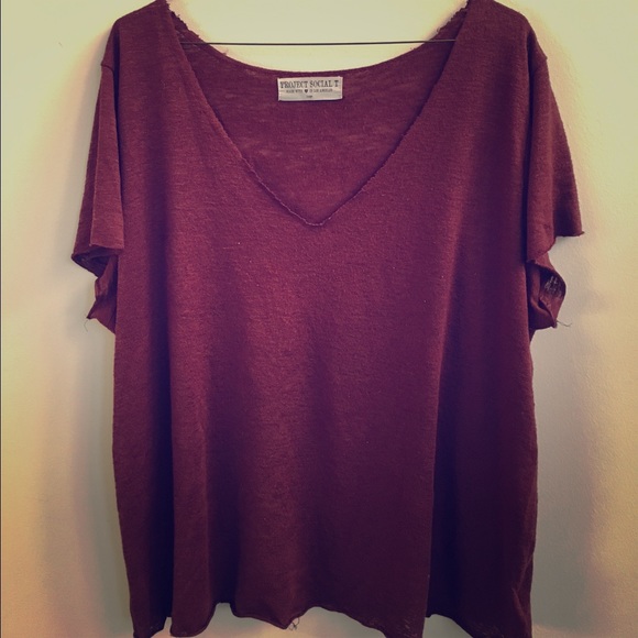 Project Social T Distressed Maroon Top
