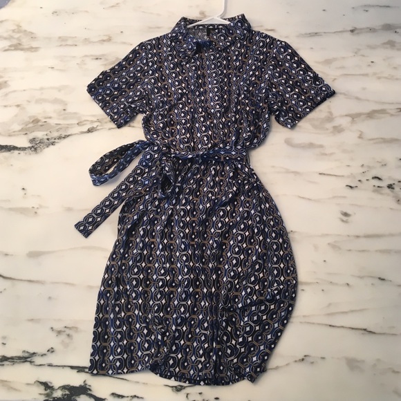 Collared blue & gold short sleeve dress