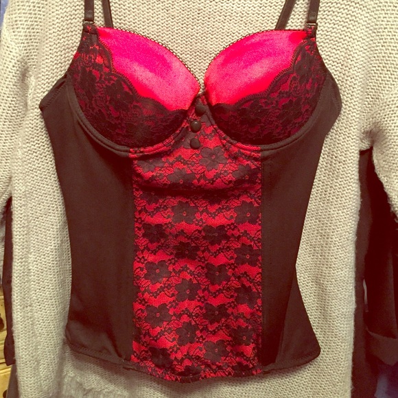 Black and red lace bustier.