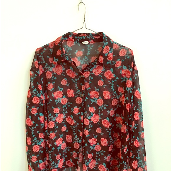 Sheer Floral Button Down