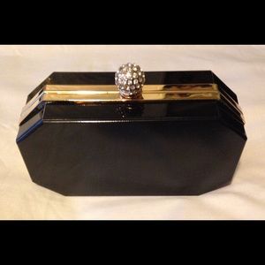 Black & Gold clutch w/clear stone encrusted latch