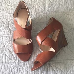 Franco Sarto camel leather wedge sandals W8.5