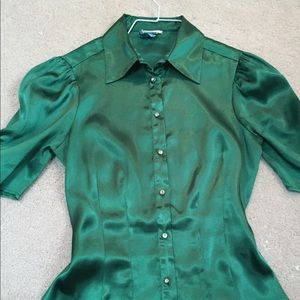 Green silky blouse