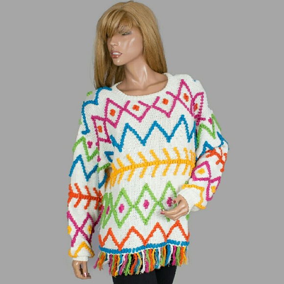 Vintage 90s Colorful Fringed Sweater
