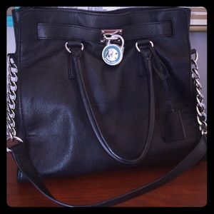 Michael Kors Black Leather Tote Handbag