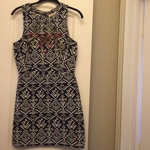 Navy and white patterned dress