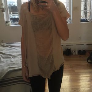 Shredded tan t-shirt