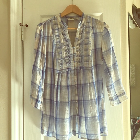 Blue silver white blouse
