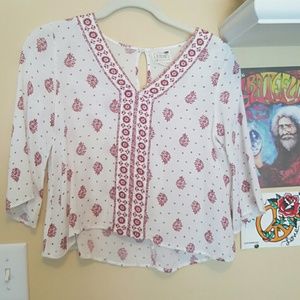 LA Hearts red and white short sleeve blouse