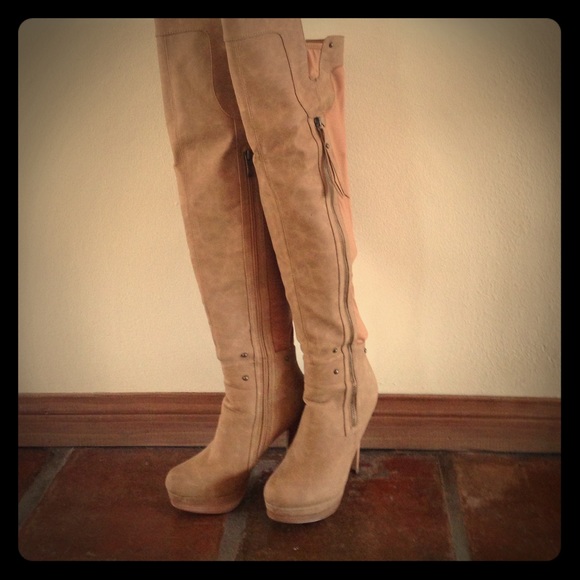 Tan, over the knee boots