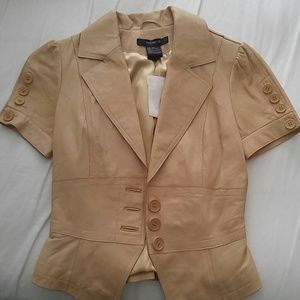 Arden B Cropped Leather Blazer Jacket Tan