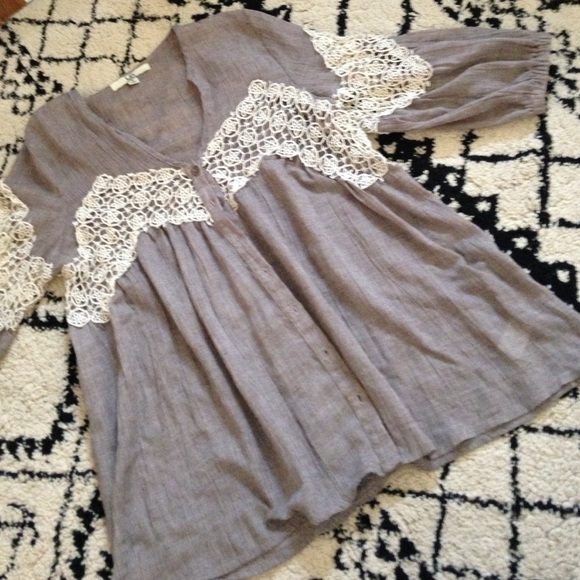 Boho button down blouse with crochet lace inserts