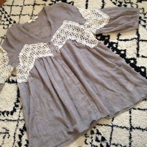 Boho button down blouse with crochet lace inserts